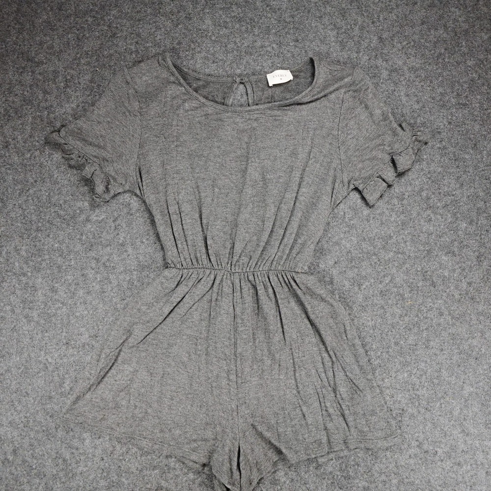 Everly Women's Gray Ruffle Sleeve Keyhole Back‎ Romper Playsuit BOHO